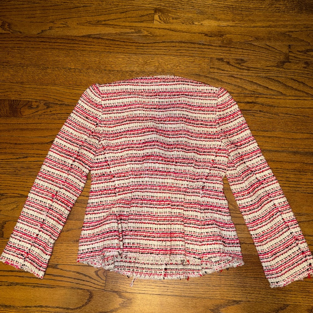 Rebecca Taylor Red and Pink Textured Knit Flare Striped Blazer Size 0 - Picture 7 of 7